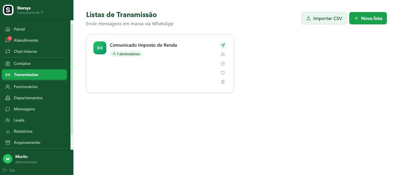 Tela de listas de transmissão, com uma lista criada e o número de destinatários.